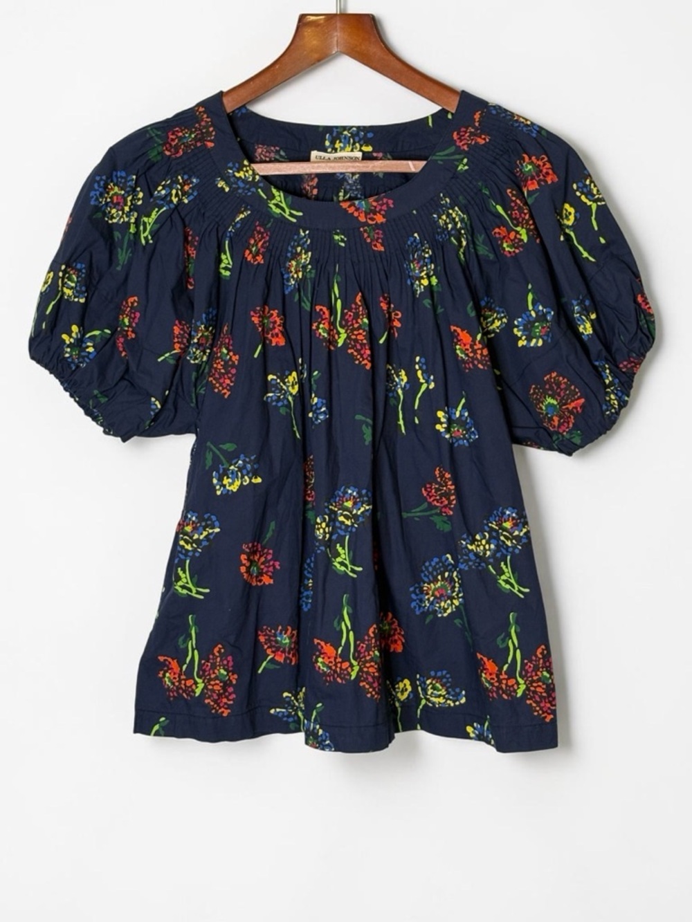 Ulla Johnson Senta Midnight Floral Puff Sleeve Pleated Poplin Top • Size 6 - Picture 4 of 10